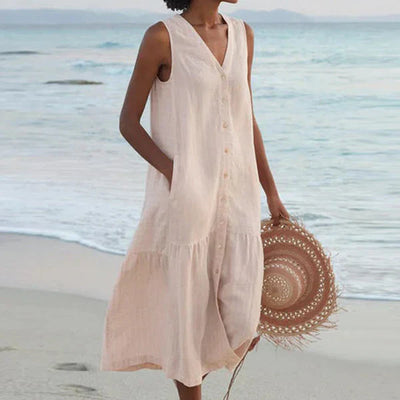 Naya™ | Sleeveless Elegant Shirt Dress with V-Neck