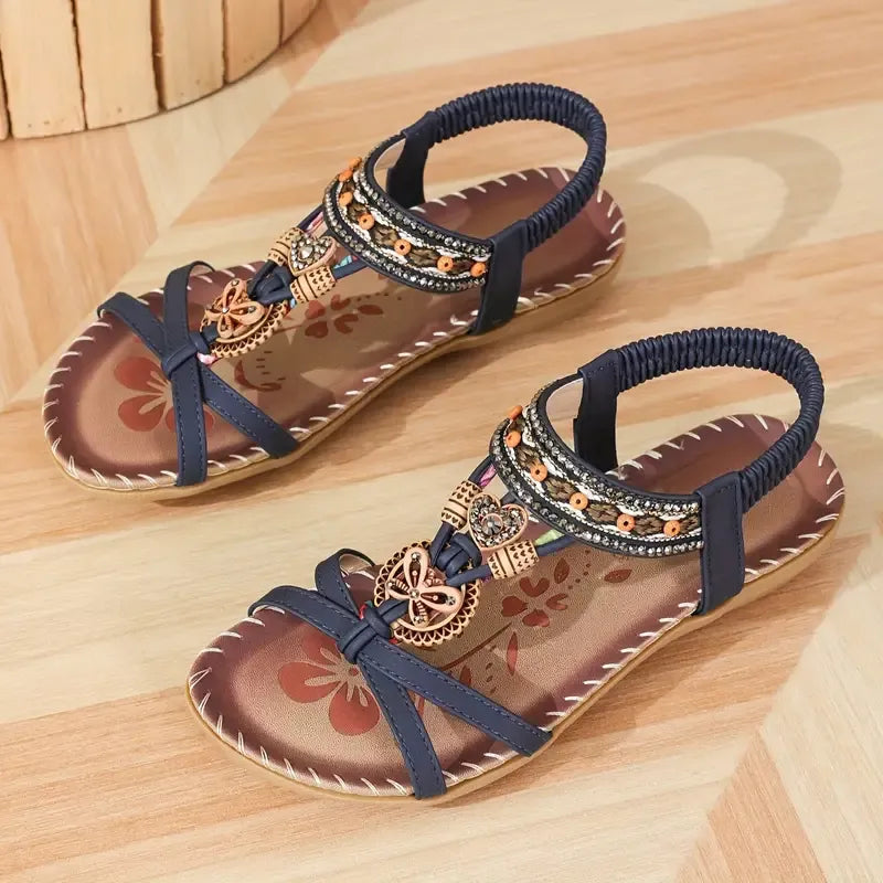 Collela™ | Elegant Sandals Decorated with Flowers & a Butterfly in Rhinestones