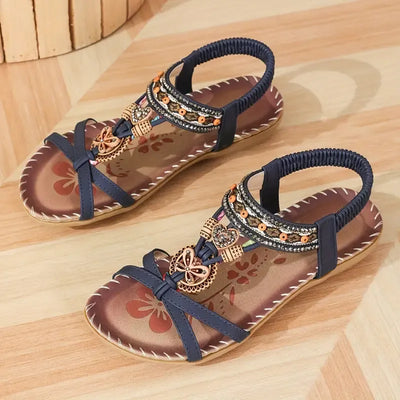 Collela™ | Elegant Sandals Decorated with Flowers & a Butterfly in Rhinestones
