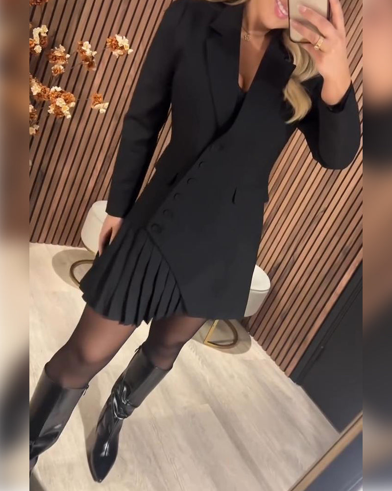 Ally™ | Solid-Color Dress with Lapels & Blazer Style