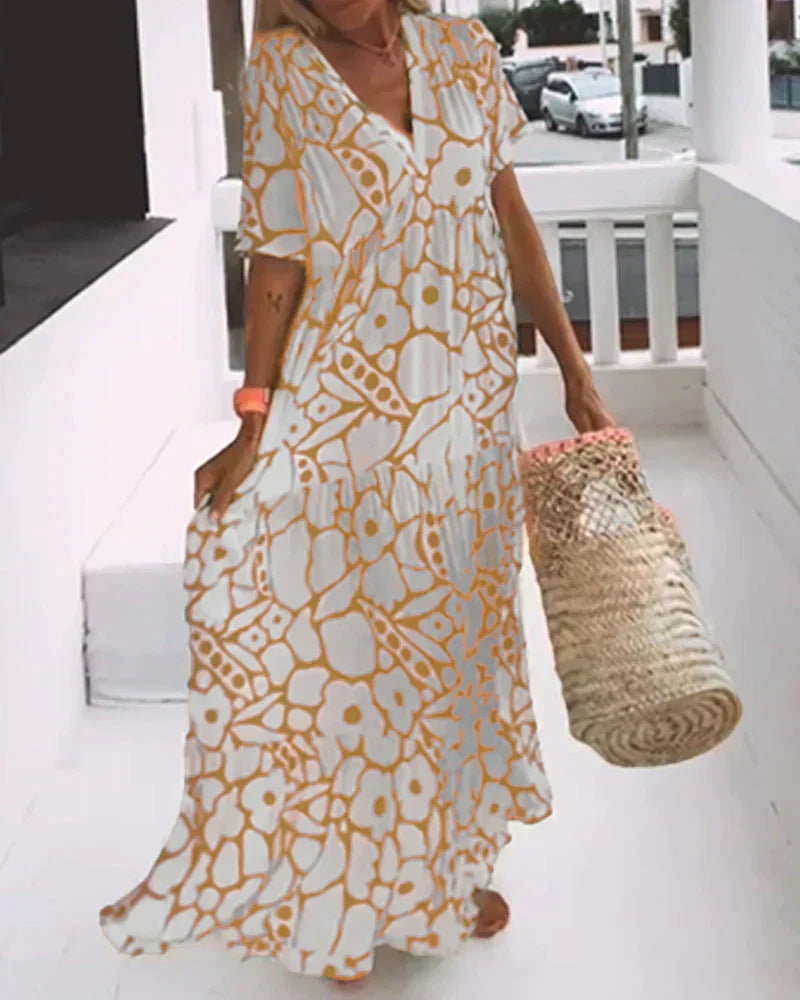Christine™ | Long Summer Dress with Flowing Cut & Elegant Graphic Pattern