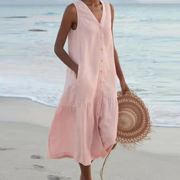 Naya™ | Sleeveless Elegant Shirt Dress with V-Neck
