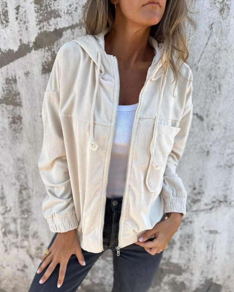 Ella™ | Corduroy Zip-Up Hooded Jacket