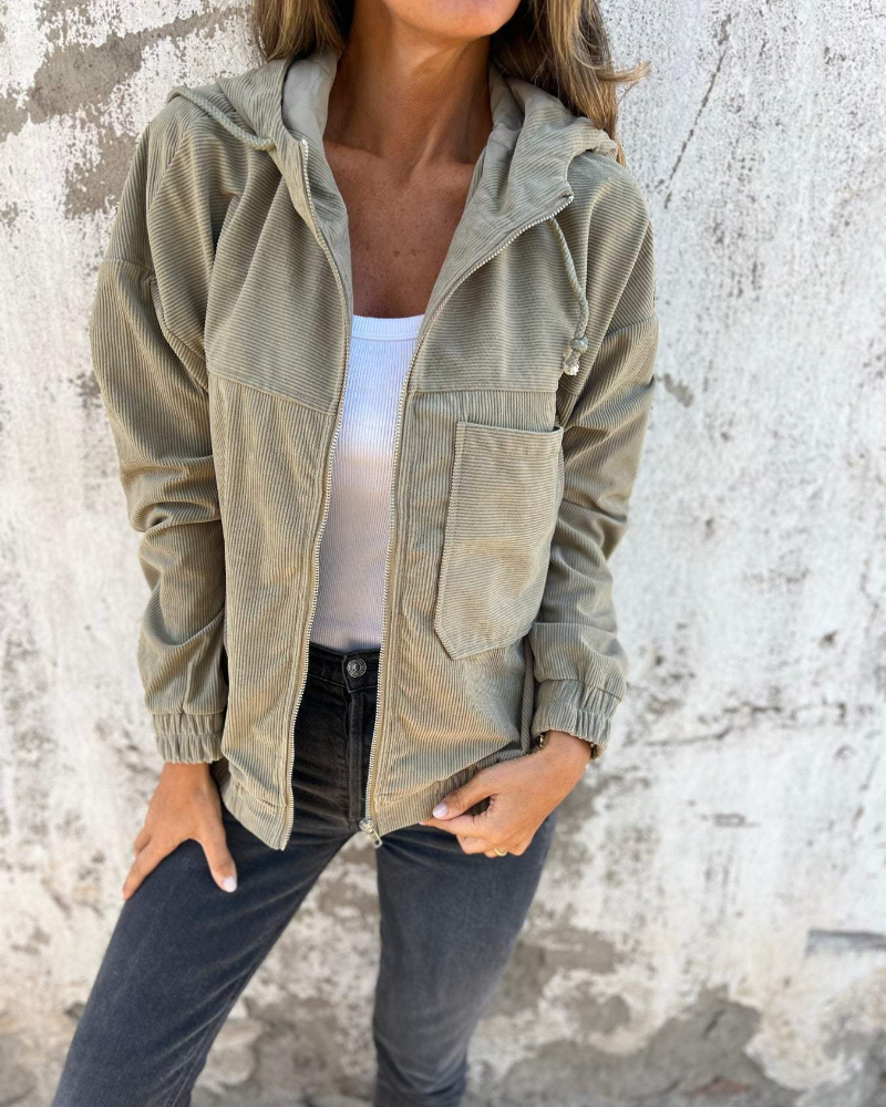 Ella™ | Corduroy Zip-Up Hooded Jacket