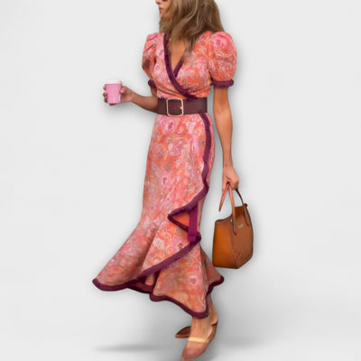 Lora™ | Elegant Pink Maxi Dress with Short Sleeves