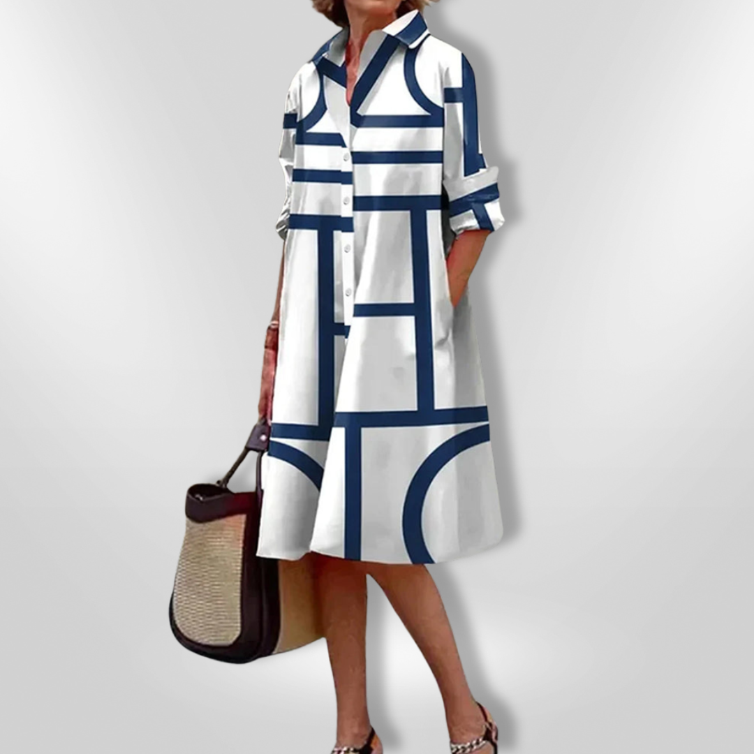 Helena™ | Midi Dress with Geometric Pattern