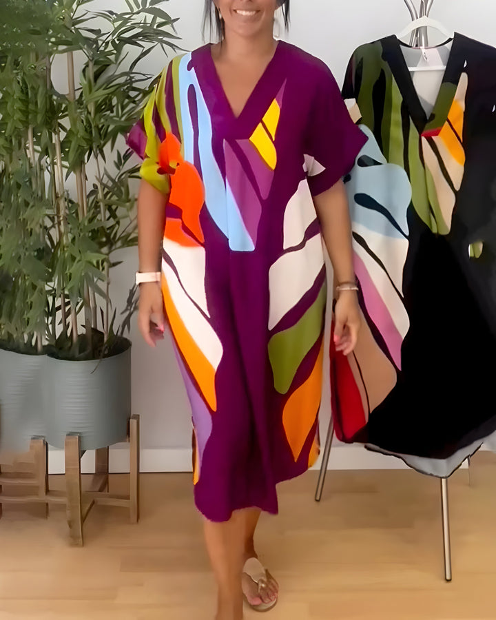 Roos™ | Casual Dress with Colourful Leaf Print