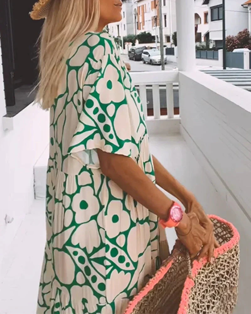 Christine™ | Long Summer Dress with Flowing Cut & Elegant Graphic Pattern
