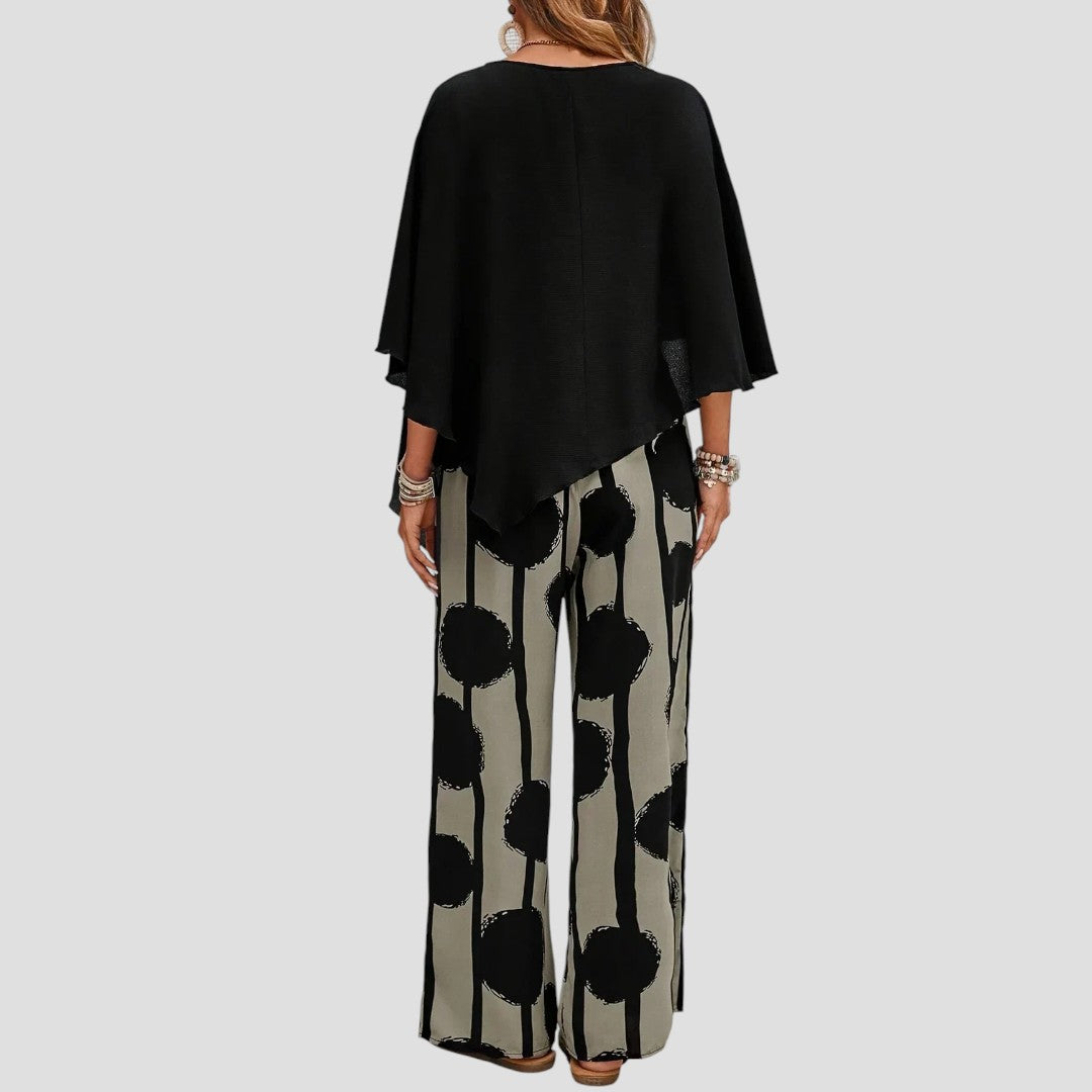 Milavie™ | Stylish Set with Asymmetric Top & Printed Trousers