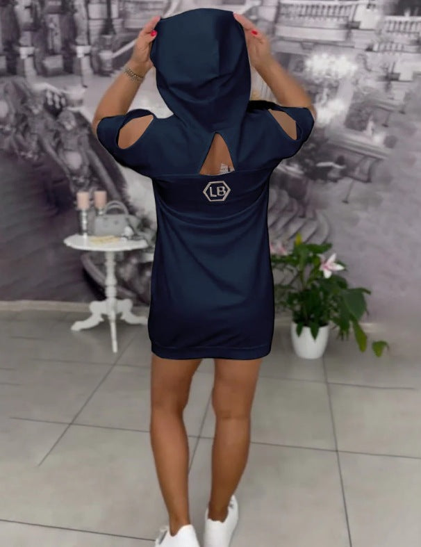 Maya™ | Casual Hooded Dress with Letter Print