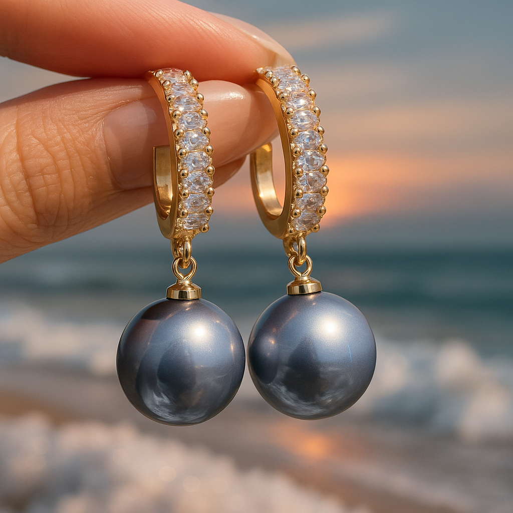 Pearl and Blue Enamel Earrings