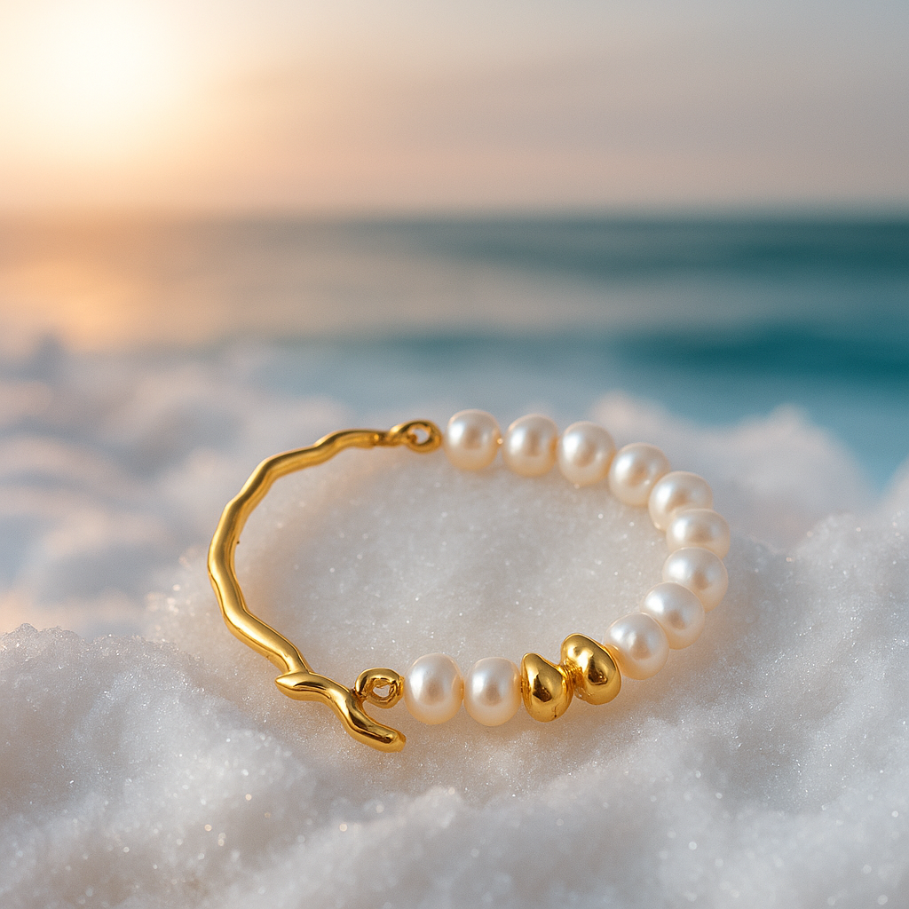 Golden Bracelet with Sea Wave Pearls