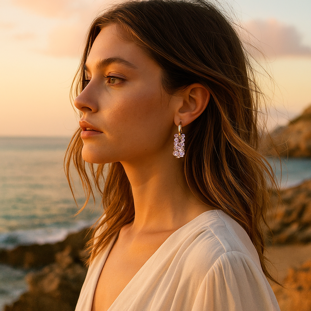 Lilac Crystal Cascade Earrings