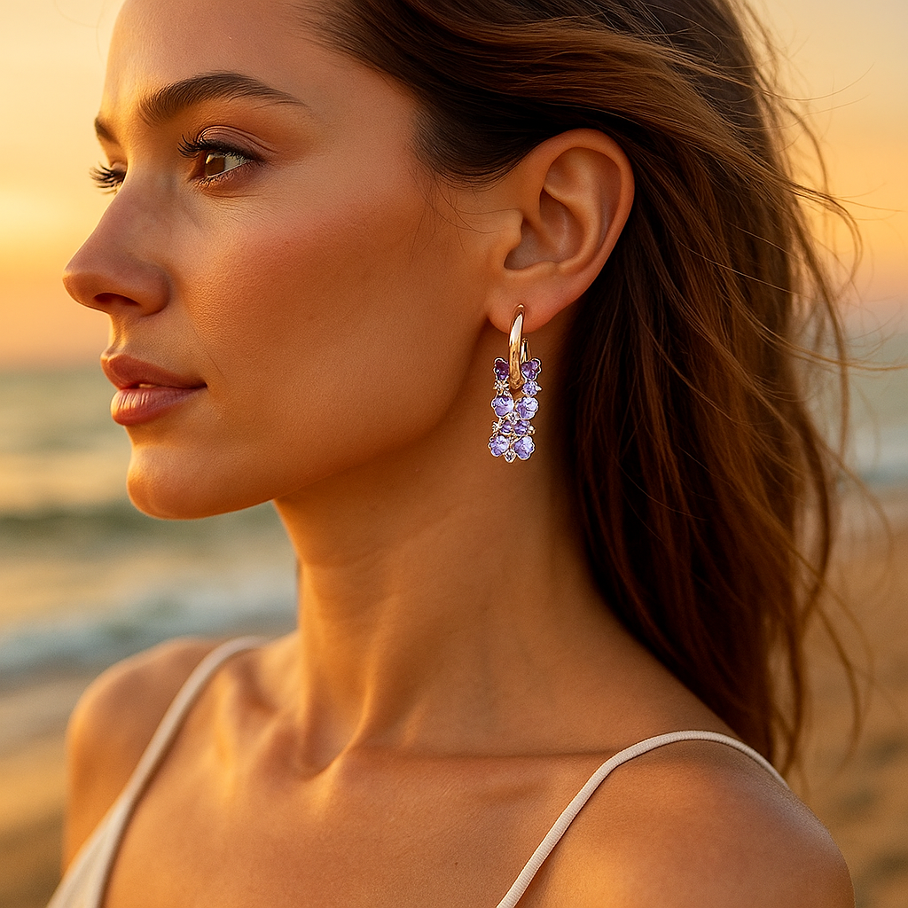 Lilac Crystal Cascade Earrings