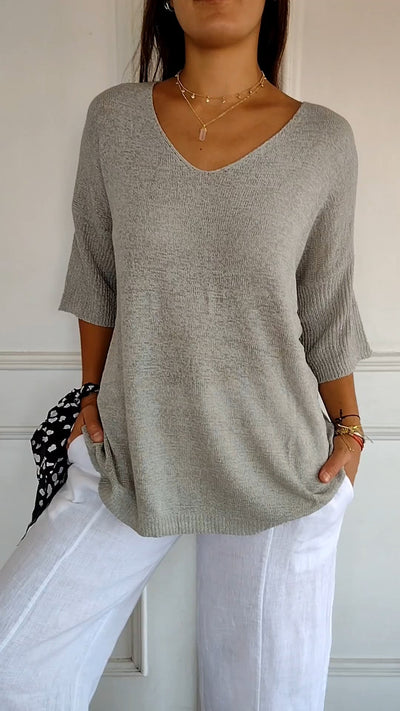 Saya™ | Solid Color Knitted V-Neck Top