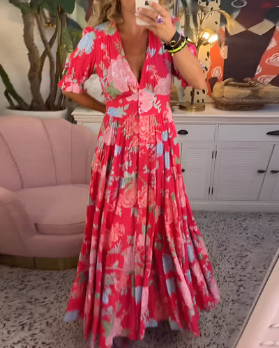 Carine™ | V-Neck Floral Print Dress with Pockets