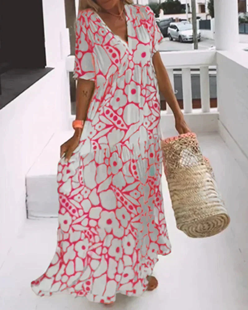 Christine™ | Long Summer Dress with Flowing Cut & Elegant Graphic Pattern