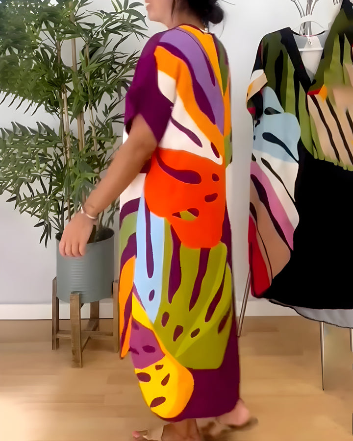 Roos™ | Casual Dress with Colourful Leaf Print