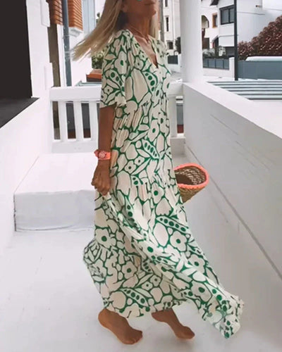 Christine™ | Long Summer Dress with Flowing Cut & Elegant Graphic Pattern