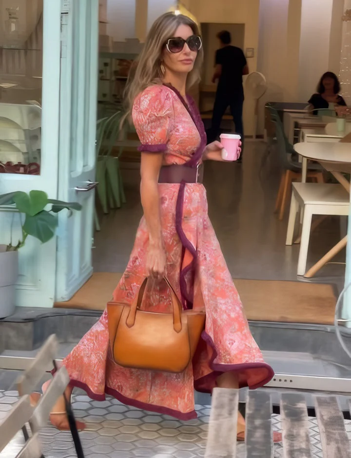 Amalia™ | Elegant Pink Maxi Dress with Short Sleeves