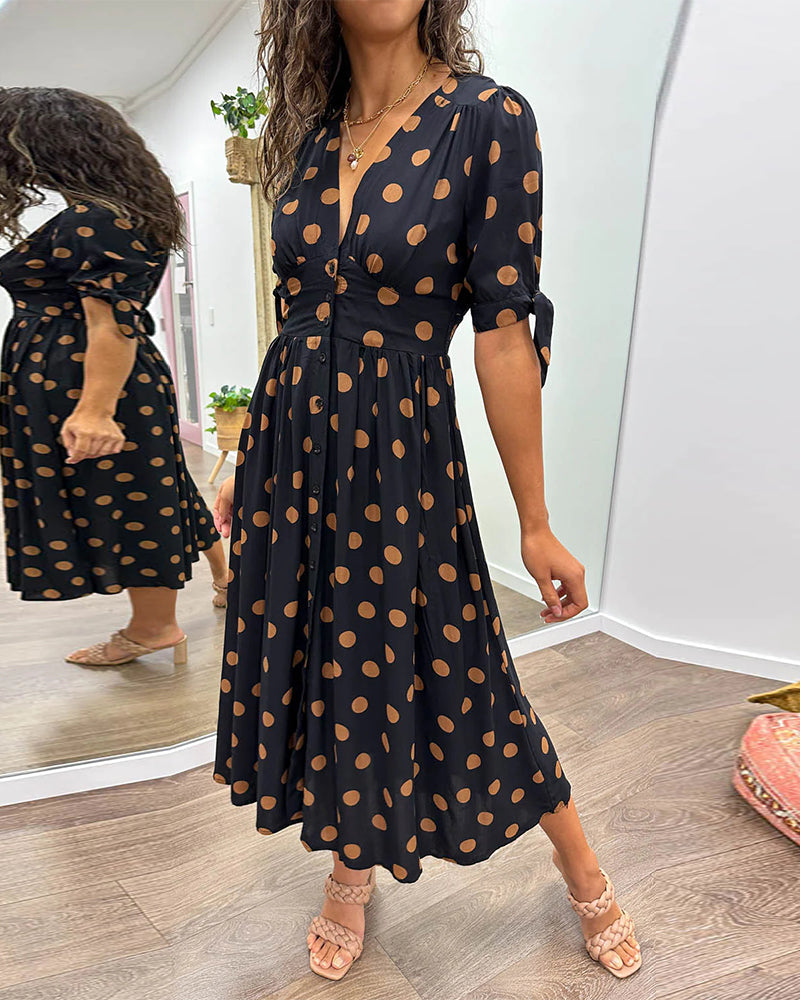 Mina™ | V-Neck Polka Dot Dress