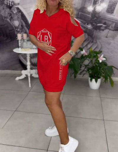 Maya™ | Casual Hooded Dress with Letter Print