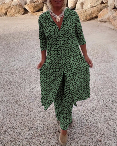 Anne™ | Vintage Printed Set with Lapels and Buttons