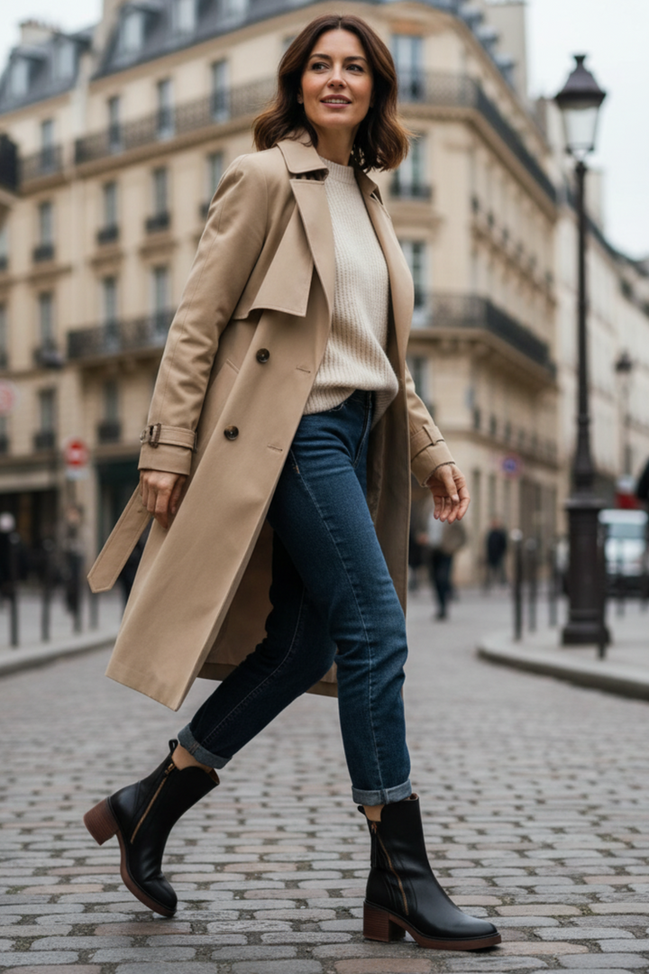 Valorine™ | Black leather boots with a comfortable heel, elegant and timeless
