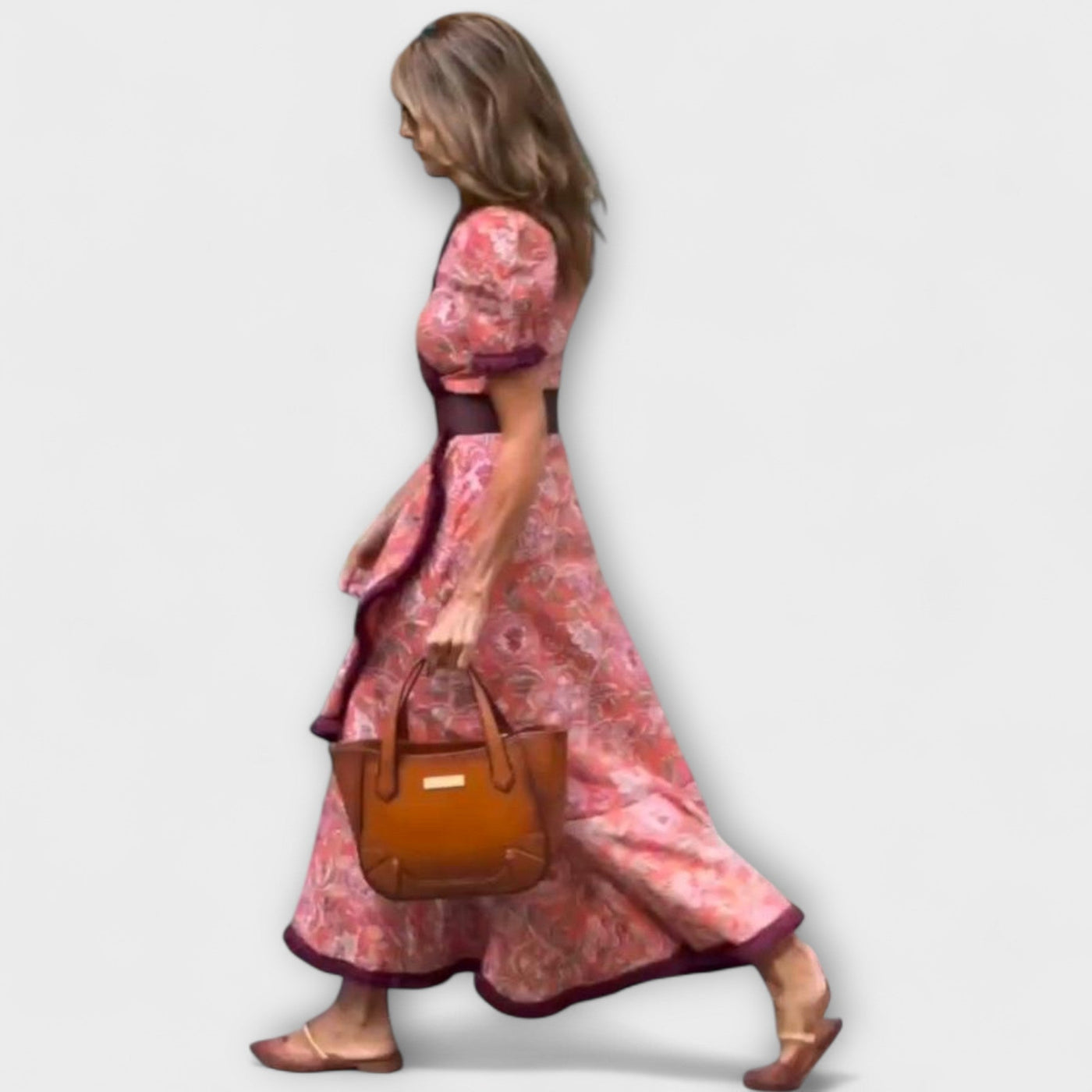 Lora™ | Elegant Pink Maxi Dress with Short Sleeves