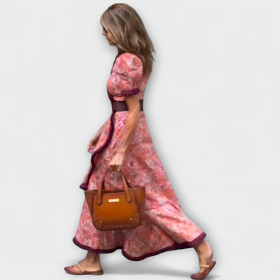 Lora™ | Elegant Pink Maxi Dress with Short Sleeves