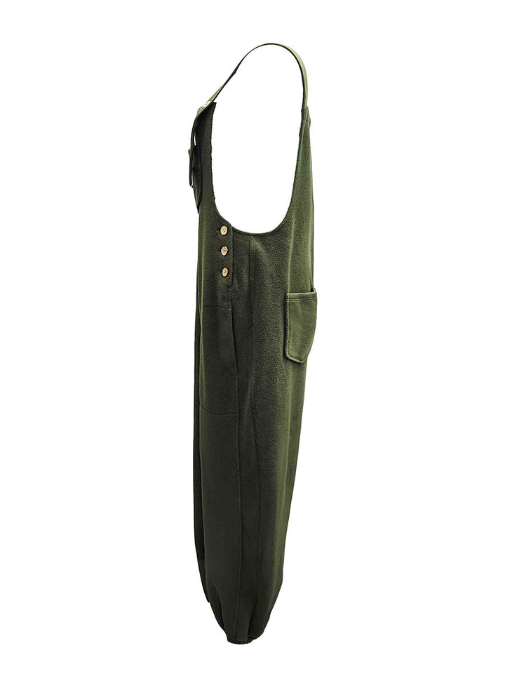 Fleece Dungarees for Women with Coconut Shell Buttons