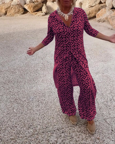 Anne™ | Vintage Printed Set with Lapels and Buttons