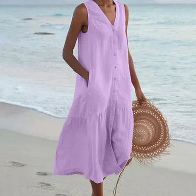 Naya™ | Sleeveless Elegant Shirt Dress with V-Neck