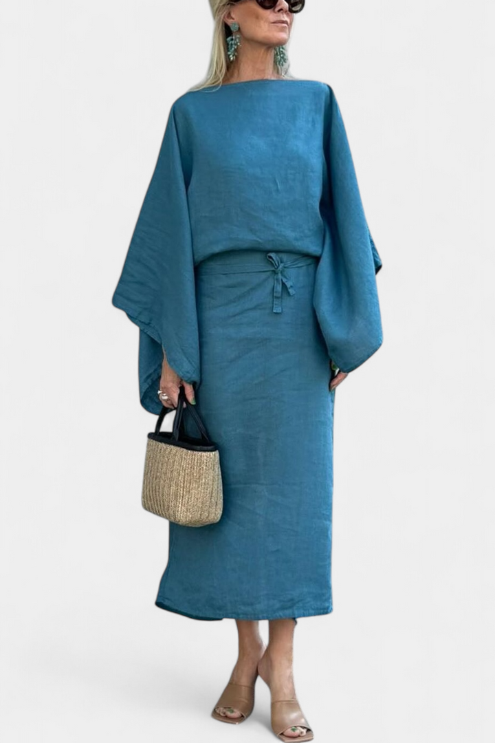 Kamilia Linen and Cotton Kimono Dress with Belt