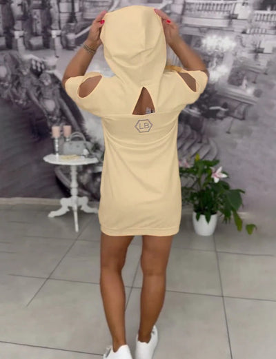 Maya™ | Casual Hooded Dress with Letter Print