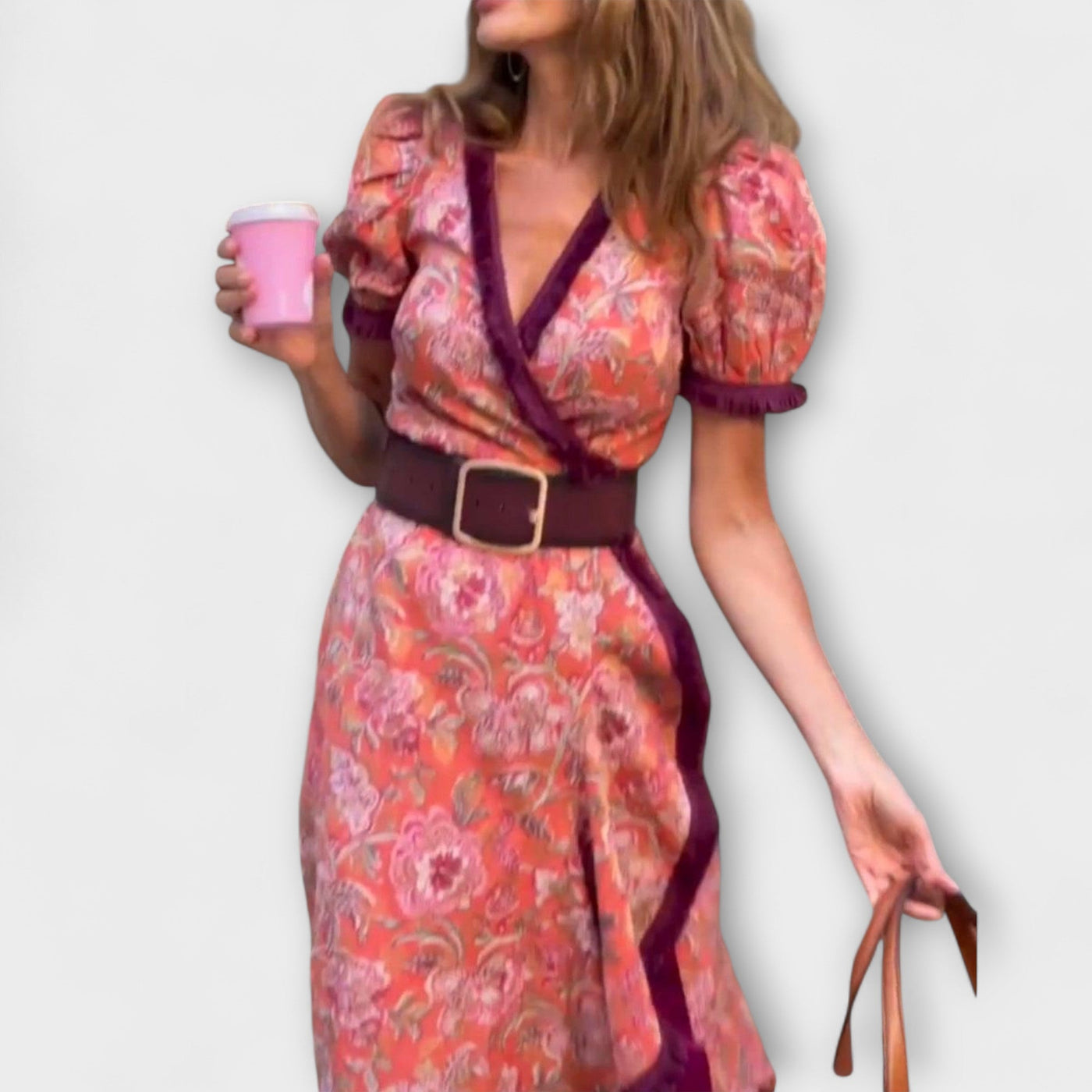 Lora™ | Elegant Pink Maxi Dress with Short Sleeves