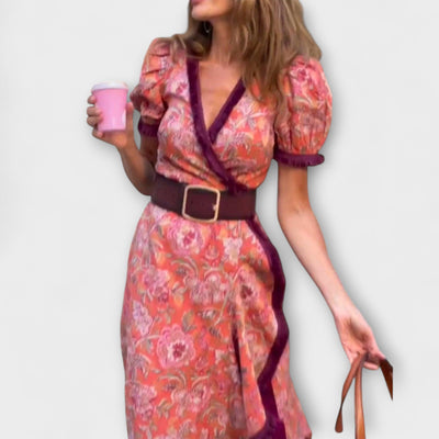 Lora™ | Elegant Pink Maxi Dress with Short Sleeves