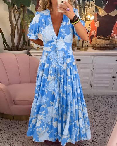 Carine™ | V-Neck Floral Print Dress with Pockets
