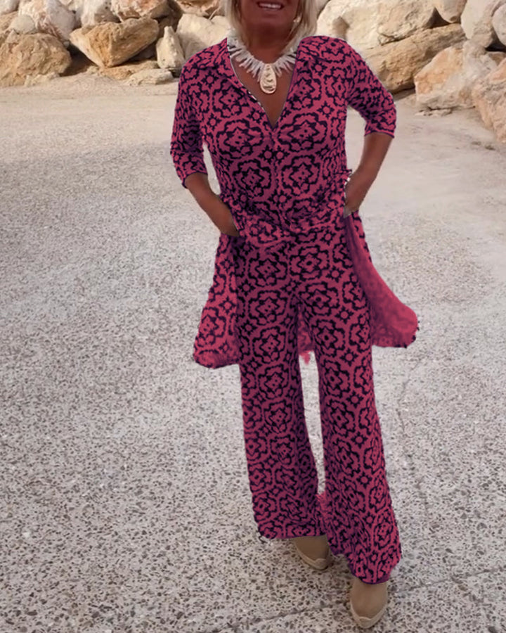 Anne™ | Vintage Printed Set with Lapels and Buttons