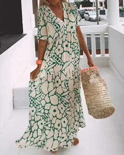 Christine™ | Long Summer Dress with Flowing Cut & Elegant Graphic Pattern