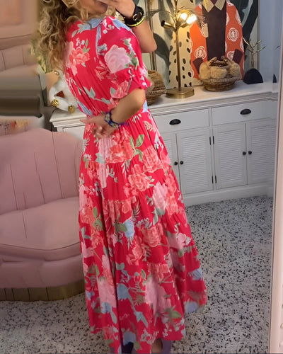 Carine™ | V-Neck Floral Print Dress with Pockets