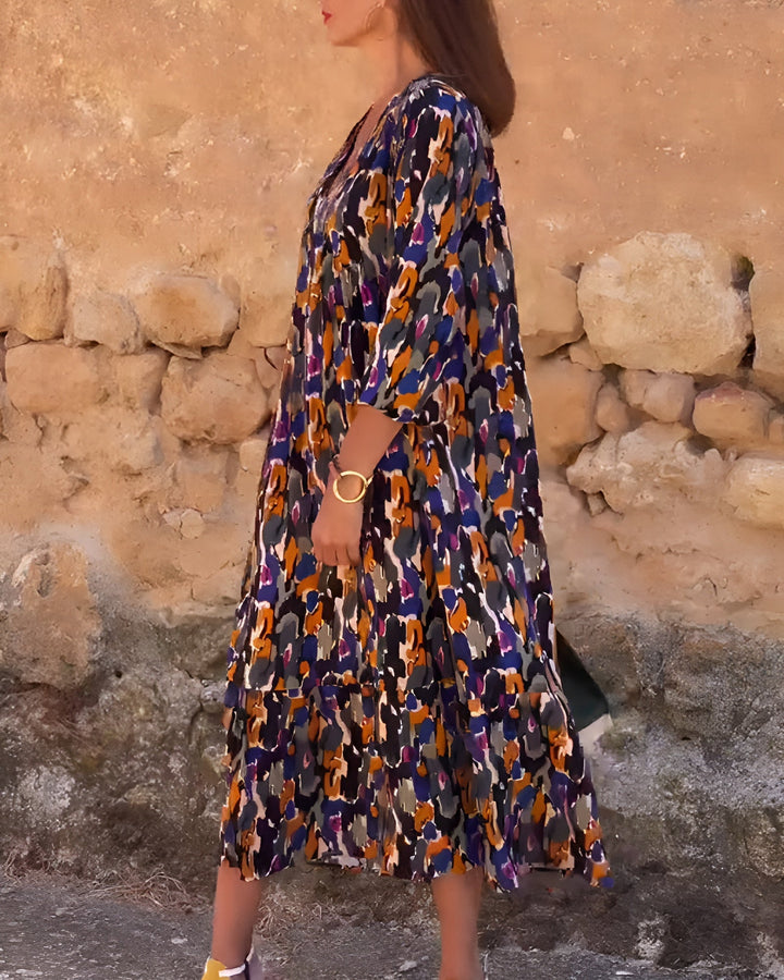 Nathalie™ | V-Neck Dress with Retro Print