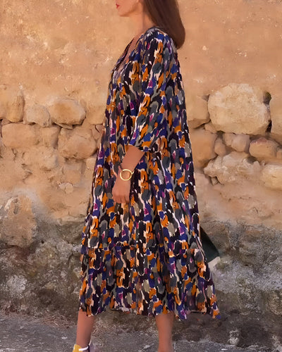 Nathalie™ | V-Neck Dress with Retro Print