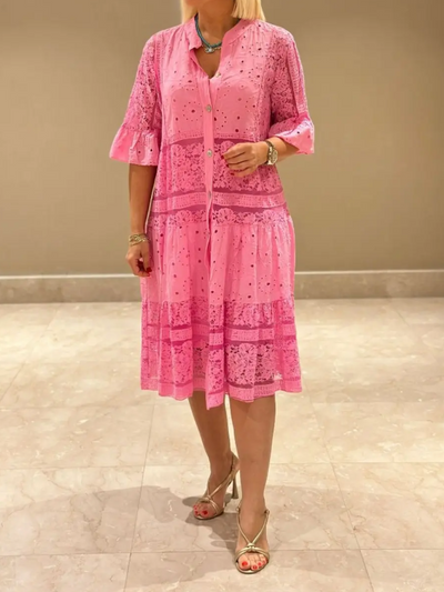 Selina™ | Embroided Dress with Button Closure