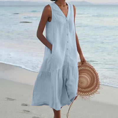 Naya™ | Sleeveless Elegant Shirt Dress with V-Neck