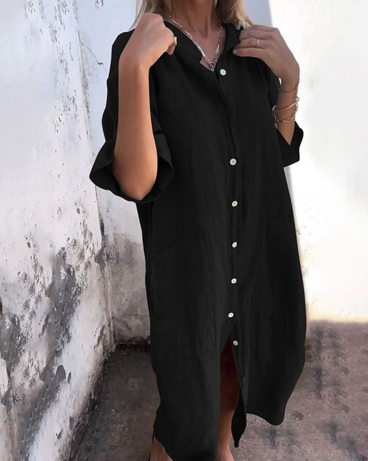 Melanie™ | Ibiza Style Casual Ankle-Length Shirt Dress