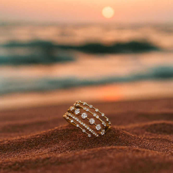 Golden Pelagia Ring with Small Diamonds