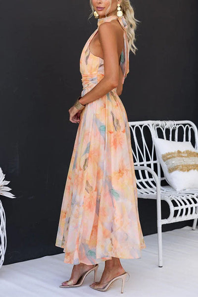 Lucy™ | Halter Neck Open Back Waisted Maxi Dress