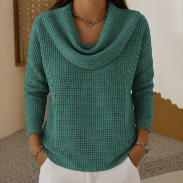 Amber™ | Warm Waffle-Knit Sweater with an Elegant Cowl Neck