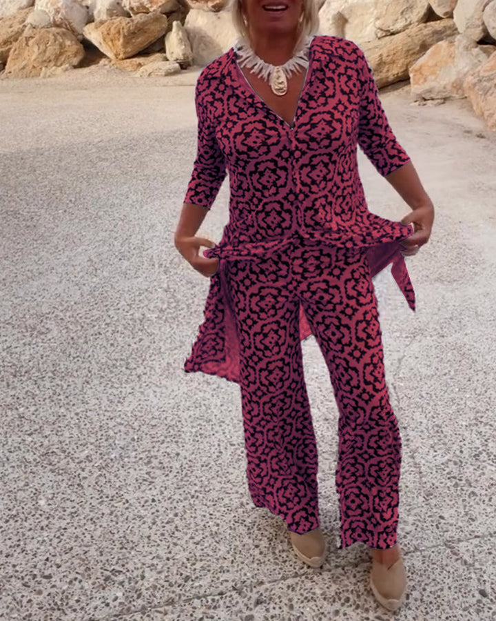 Anne™ | Vintage Printed Set with Lapels and Buttons